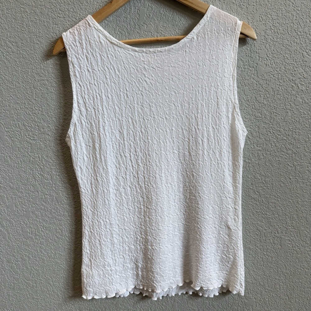 Lettuce Hem Semi Sheer Sleeveless Blouse Crinkle Fabric - VTG Delicates - Y2K